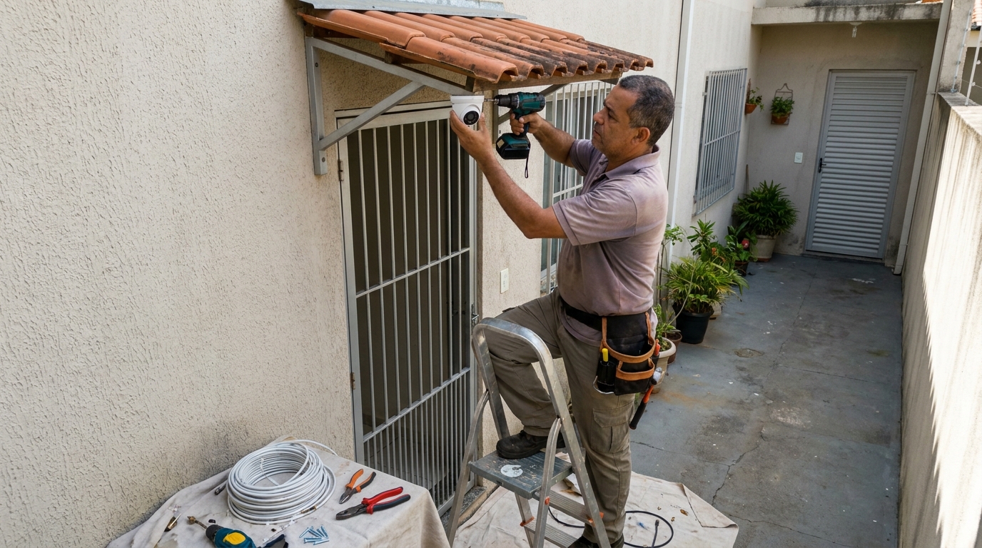 Eletricista instalando cameras de seguranca em Jundiaí‑SP