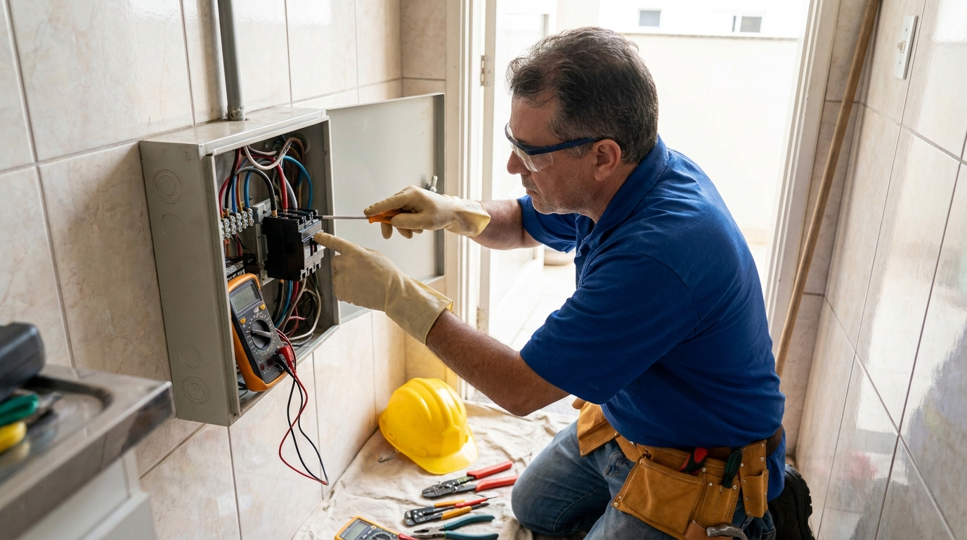 Eletricista instalando disjuntor em Jundiaí‑SP