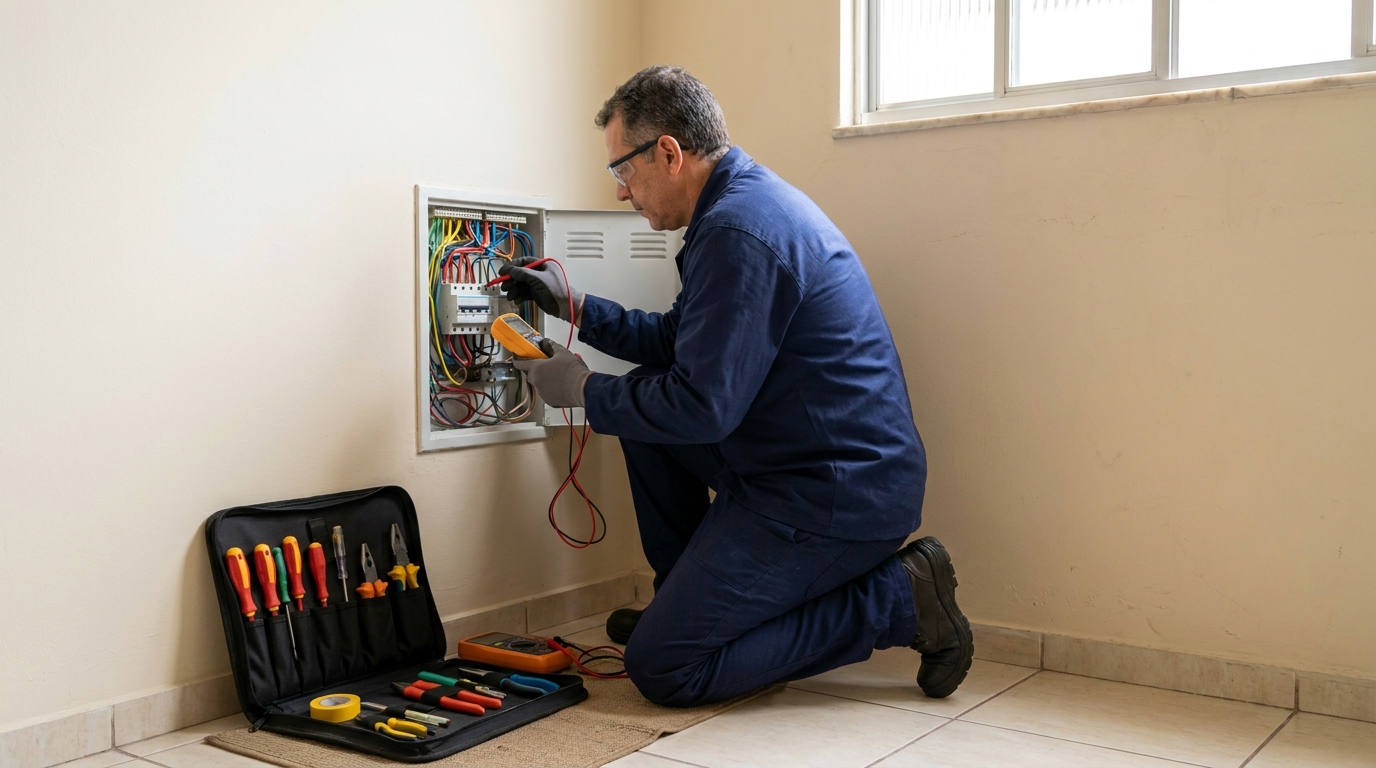 Eletricista atendendo em residência em Jundiaí‑SP