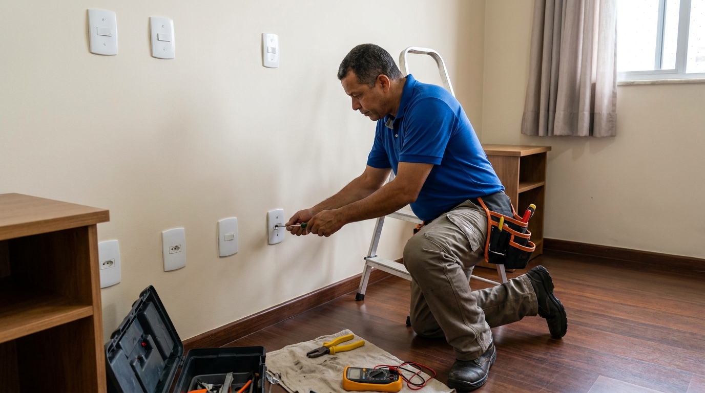Instalacao de tomada e interruptor residencial em Jundiaí‑SP