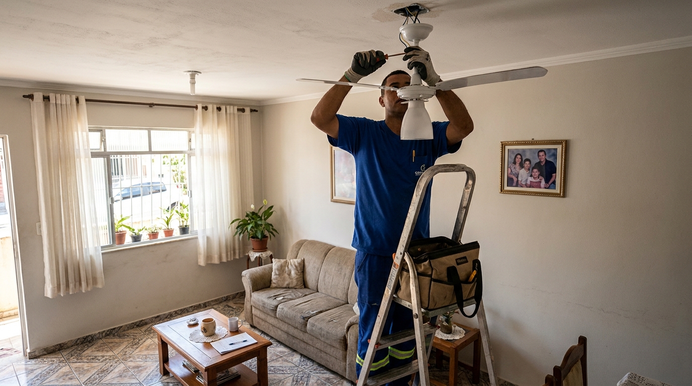 Instalacao de ventilador de teto residencial em Jundiaí‑SP