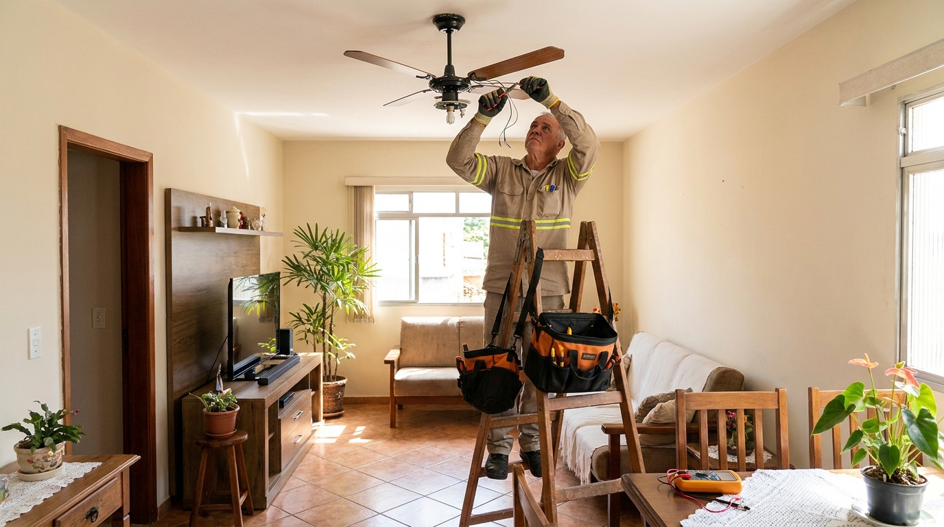 Montagem de ventilador de teto em Jundiaí‑SP